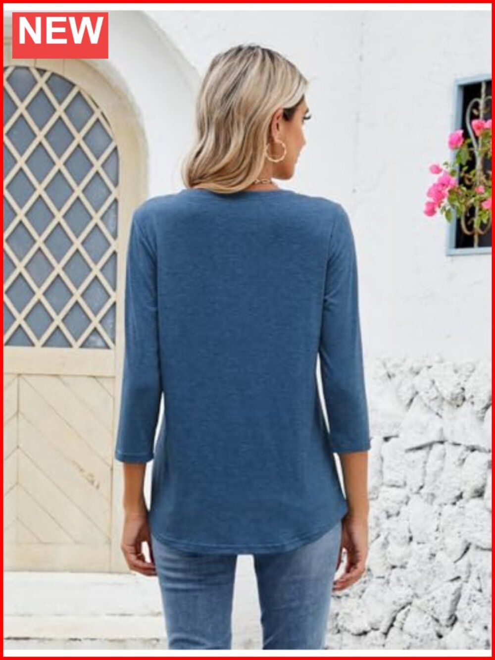 Womens 3/4 Sleeve Crew Neck Loose Fit Tunic T-Shirt Casual Basic Top - Picture 2 of 6